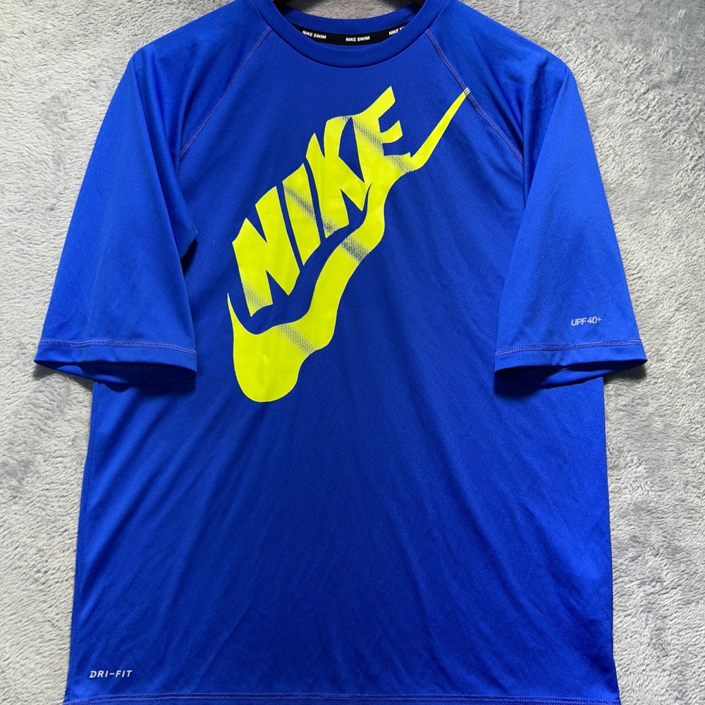 Nike Swim Boys XL Blue Neon Yellow‎ Dri-FIT Rash Guard UPF 40+ NESS8688 416